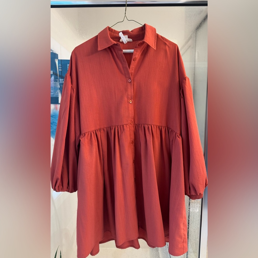 Entro Orange Button-Up Blouse